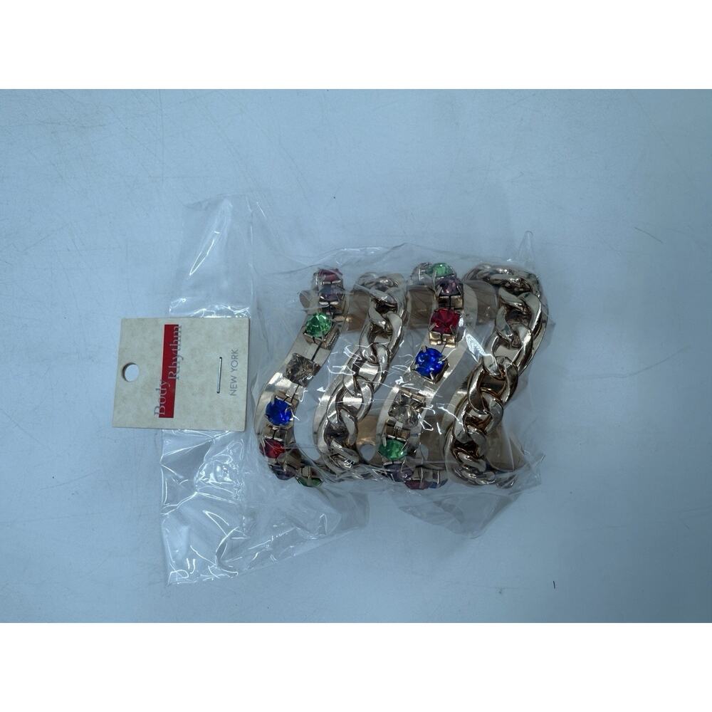 Body Rhythm Gold Tone Large Cuff Bracelet Metal Gold Tone Braided Colored Stones